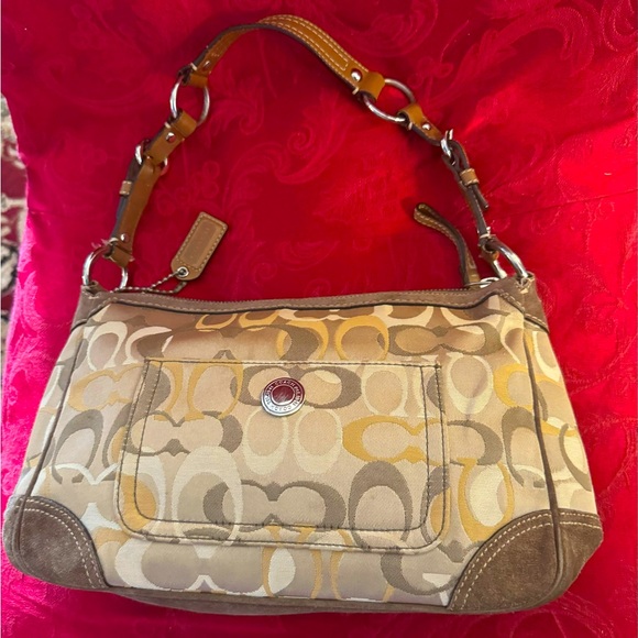 Coach #2172 tone Tan Signature shoulder bag with Leather Good Condition 12”x7” - Picture 1 of 9